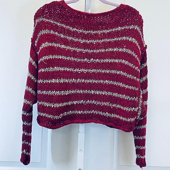 Free People Loose Knit Crochet Sweater - Women Size Small - Maroon and Gray - Picture 6 of 6
